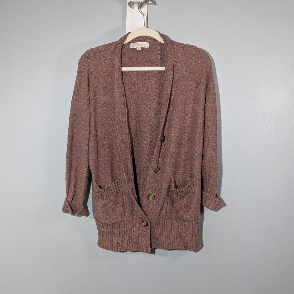 Loft  Relaxed Pocket V-Neck Cardigan Sweater Brown Chocolate M Med Medium